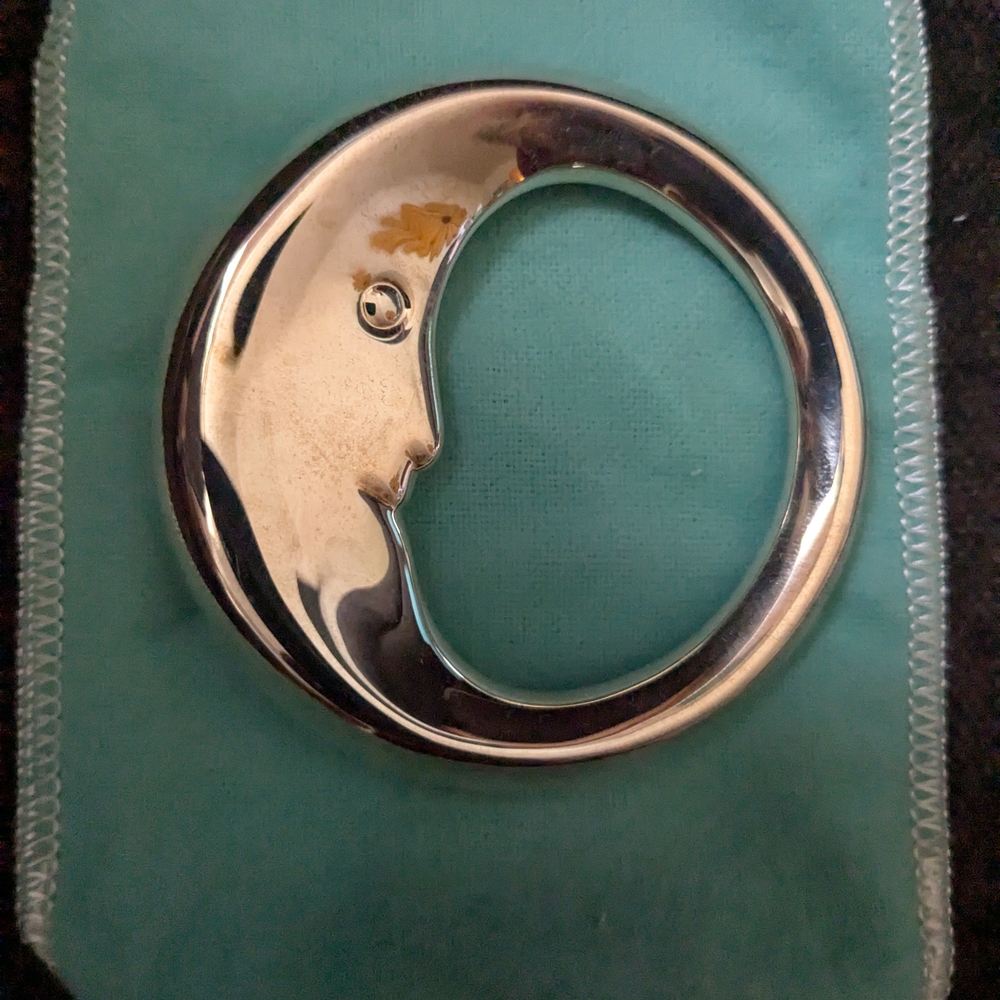 Silver Moon Face Brooch